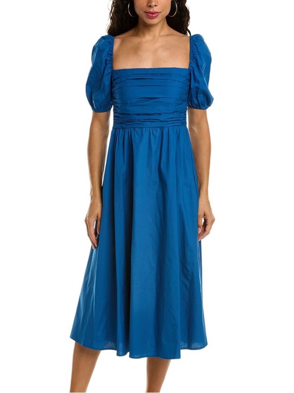 O.P.T. NEW River Blue Midi Dress Puff Sleeve OPT